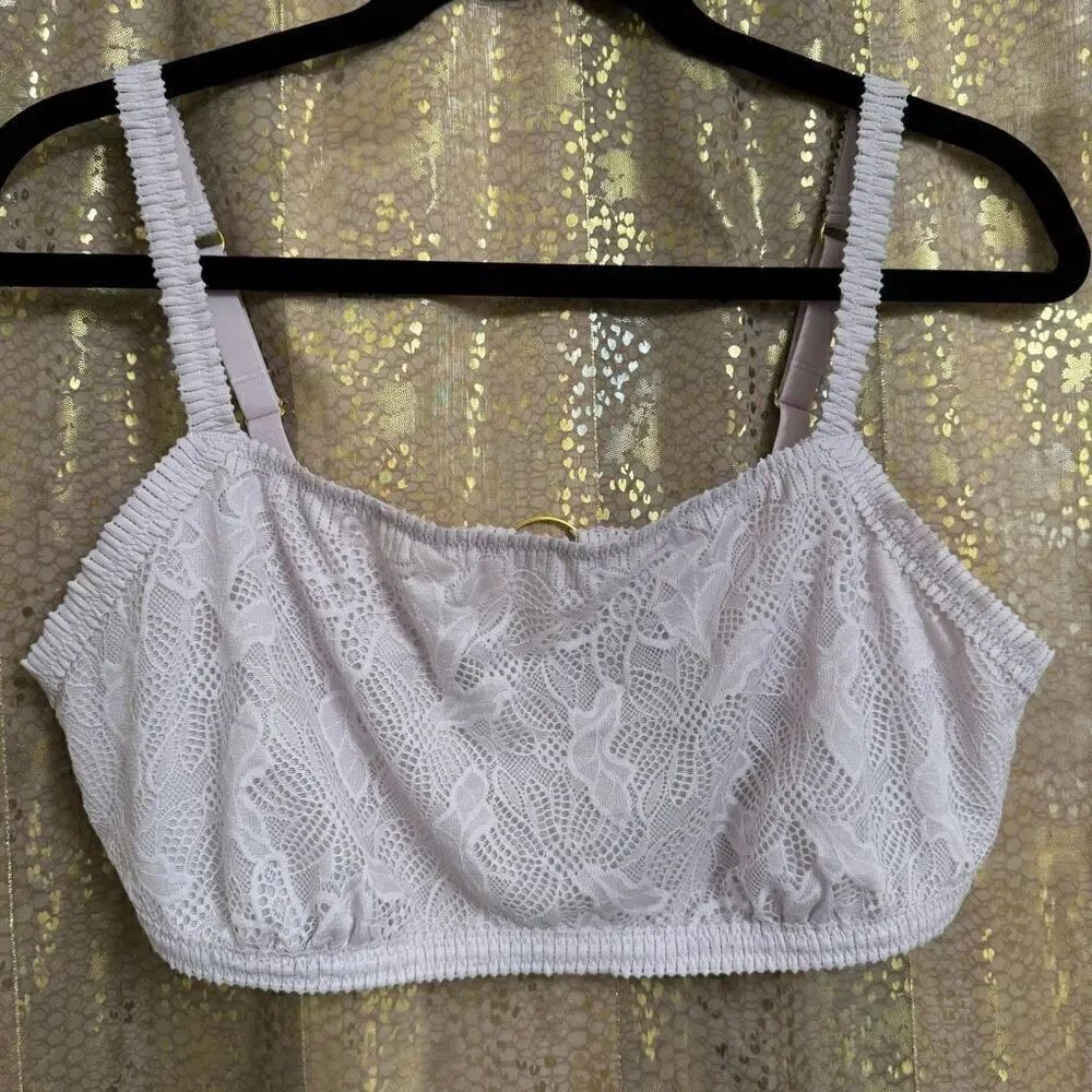 Aerie Pastel Lilac Purple Lace Bandeau O Ring Back Bralette XL